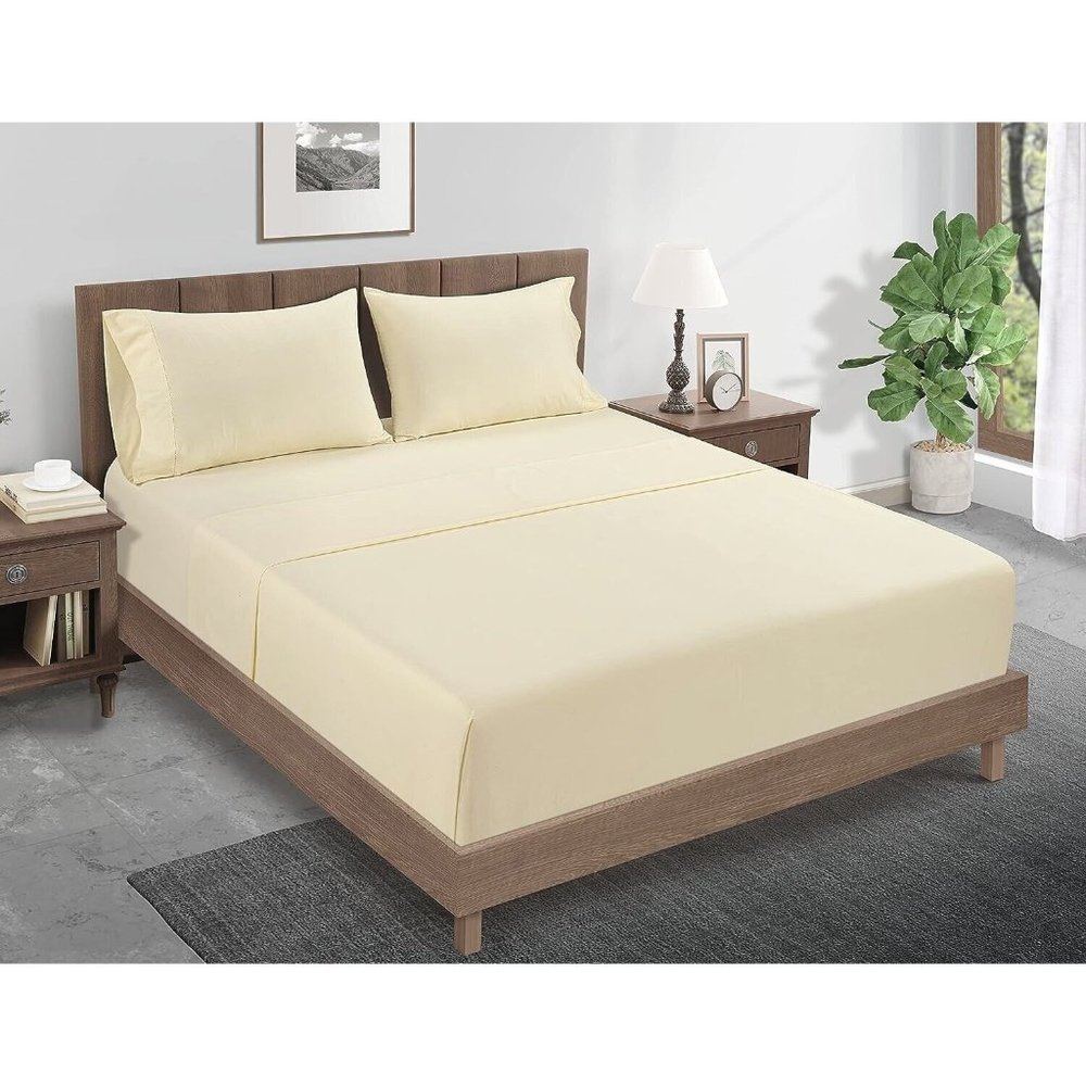 King Size 4 Piece 100% Organic Cotton Sheet Set Light Yellow Color